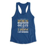 I Did Not Trip And Fall, I Attacked The Floor Womens Racerback Tank in Royal color