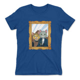 American Gothic Cats Womens T-Shirt in Royal color