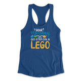 Dear Monday, Go Step On A Lego Womens Racerback Tank in Royal color