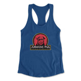 Jurassic Pug Womens Racerback Tank in Royal color