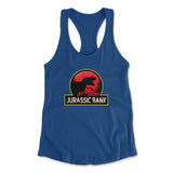 Jurassic Bank Womens Racerback Tank in Royal color