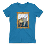 American Gothic Cats Womens T-Shirt in Turquoise color