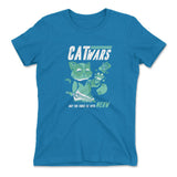 Cat Wars - May The Force Be With Meow Womens T-Shirt in Turquoise color
