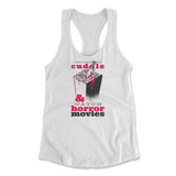 I Just Want To Cuddle And Watch Horror Movies Womens Racerback Tank in White color