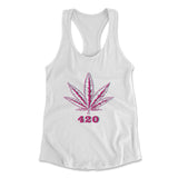 420 Hemp Leaf Womens Racerback Tank in White color