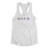 Science Lettering Womens Racerback Tank in White color